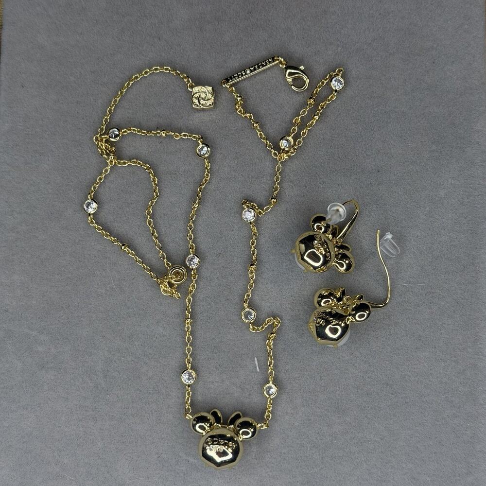 Disney | Kendra Scott Gold Minnie Mouse Earrings & Necklace Set New w Dust Pouch - Picture 6 of 10